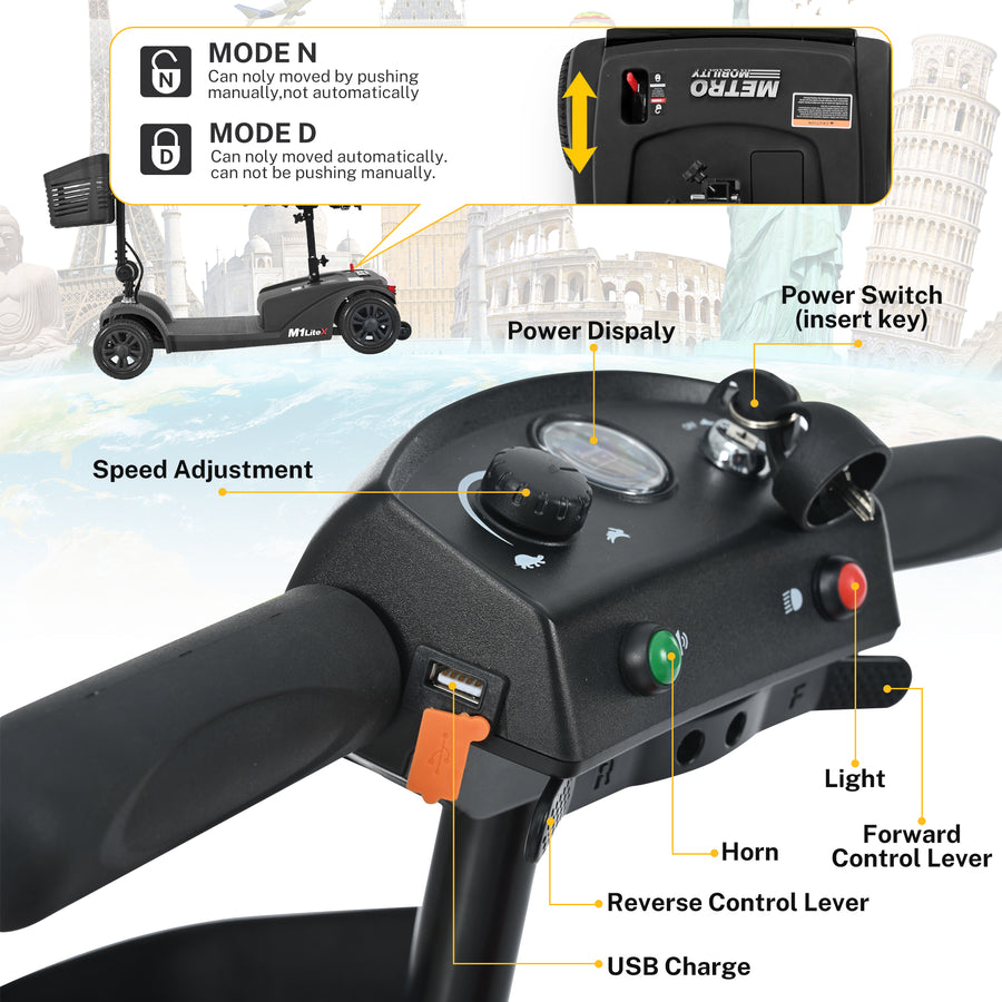 Segmart Mobility Scooter for Seniors, Heavy Duty 4-Wheel Mobile Device with Front & Rear Light, 300lbs, Black