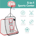 All-in-one Outdoor Sports Set with Football Net, Baseball Net, 5-in-1 Combo Outdoor Sports Center with Soccer Goal, Lacrosse Net, Heavy-duty Basketball Hoop with Durable Net, Metal Frame, Multicolor