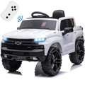 Licensed Chevrolet 12V Ride on Toys for Kids, Ride on Truck w/ Remote Control, Toddler Electric Motorized Vehicles Ride on Cars Christmas Gifts for Girls Boys, Spring Suspension, White, L