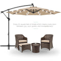 Outdoor Umbrella with Lights, 10FT Solar LED Offset Patio Umbrella, Hanging Cantilever Market Patio Umbrella with Crank, Cross Base, Backyard Offset Umbrella for Garden Pool Deck, L6085