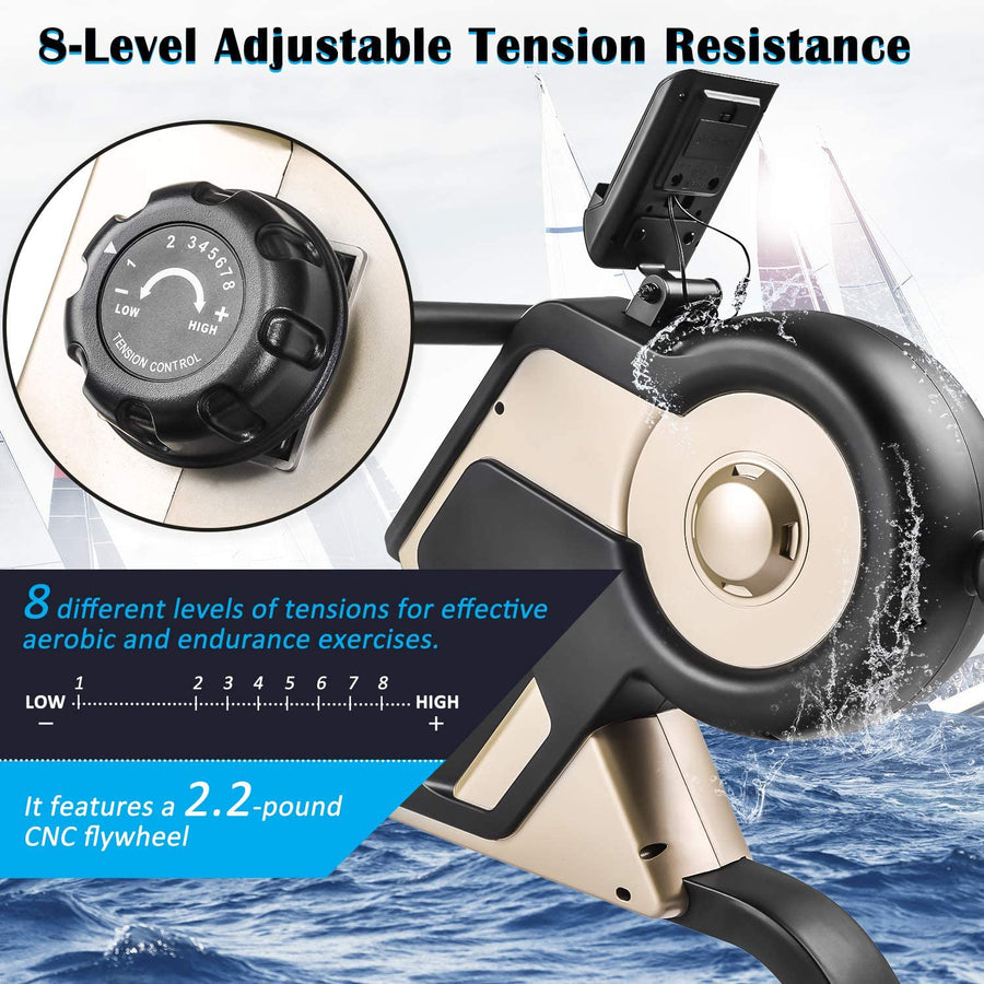 Clearance! Rowing Machine for Home, Indoor Rower Machine with Magnetic Tension System, LED Monitor and 8-level Resistance Adjustment, Silent Fitness Equipment for Home Gym, L4428