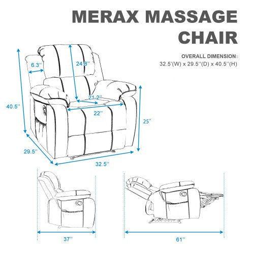 Oversized Recliner Chairs on Clearance, Massage Recliner Chair with Heat for elderly, High-Grade PU Leather Sofa Lounge Chair with 8 Vibration Points, Safety Ergonomic Recliner Sofa, L