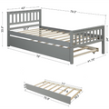 Twin Size Bed with Trundle, Twin Size Bed Frame for Girls Boys, SEGMART Wooden Twin Bed Frame with Headboard and Footboard/Wood Slat Support, Kids Twin Bed Frame No Box Spring Needed, Grey, H708
