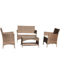 Outdoor Patio Furniture Set, 4 Piece Patio Conversation Set with Glass Dining Table, Loveseat & Cushioned Wicker Chairs, Modern Outdoor Rattan Wicker Patio Set for Yard, Porch, Pool, L4612