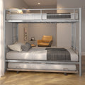 Bunkbed with Roll Out Trundle Bed Frame, Metal Bunk Bed Can Be Divided Into Two Twin Beds, Trundle Twin Bunk Bed with Ladders and Guardrails for Guest Room, Space Saving Bedroom Furniture, B21