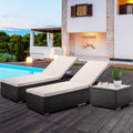 Chaise Lounges for Beach, 3Pcs Patio Furniture Set with Coffee Table, Outdoor Chaise Lounge Chairs with Adjustable Back, All-Weather Rattan Reclining Lounge Chair for Backyard, Garden, Pool, L4549