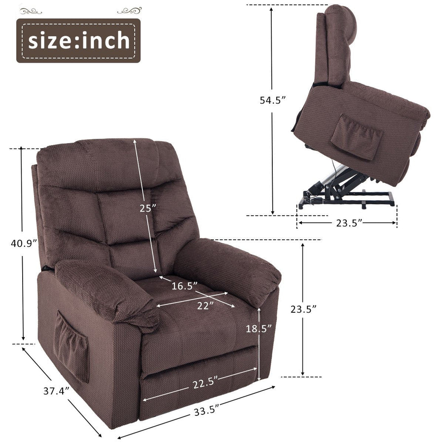 Clearance!Power Lift Recliner Chair for Elderly, High-Grade Upholstered Fabric Massage Sofa Lounge Chair with Remote Control, Heavy Duty & Safety Motion Reclining Mechanism Living Room Furniture,Brown, L