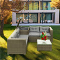Outdoor Patio Chairs & Seating Sets Furniture for Outdoor Patio, 4-Piece Wicker Conversation Set w/L-Seats Sofa, R-Seats Sofa, Cushion box, Tempered Glass Dining Table, Padded Cushions, S9136