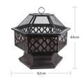 Outdoor Bonfire Pit, 24" Outdoor Hexagon Metal Fire Pit, Wood Burning BBQ Grill Fire Pit Bowl with Spark Screen, Poker, Backyard Patio Garden Fire Pit for Camping, Heating, Bonfire, Picnic, L6222