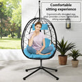 Clearance! Hanging Wicker Egg Chair, Outdoor Patio Hanging Chairs with Stand, UV Resistant Hammock Chair with Comfortable Light Blue Cushion, Durable Indoor Swing Egg Chair for Garden, Backyard, L3938