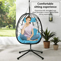 Outdoor Swinging Egg Chair, Patio Wicker Hanging Chairs with Stand, UV Resistant Hammock Chair with Comfortable Light Blue Cushion, Durable Indoor Swing Egg Chair for Garden, Backyard, L3937