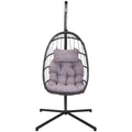 Outdoor Swinging Egg Chair, Patio Wicker Hanging Chairs with Stand, UV Resistant Hammock Chair with Comfortable Gray Cushion, Durable Indoor Swing Egg Chair for Garden, Backyard, 350lbs, L3958