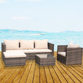 4 Piece Outdoor Patio Furniture Set with Wicker Chair, 3-Seat Sofa, Ottoman, Glass Table, All-Weather PE Rattan Patio Conversation Furniture Set for Backyard, Porch, Garden, Poolside, L4495