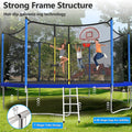 16FT Trampoline with Basketball Hoop, Blue Outdoor Trampolines Recreational Kids Trampoline with Enclosure Net Outdoor for 3-5 Kids, L