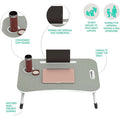 Fold Laptop Desk for Bed, Portable Laptop Bed Tray with Legs, Small Lazy Laptop Bed Tray with iPad Slots, Gray Laptop Table for Adults/Students/Kids, Eating Working Desk for Couch/Sofa/Floor, L