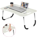 Fold Laptop Desk for Bed, Portable Laptop Bed Tray with Legs, Small Lazy Laptop Bed Tray with iPad Slots, White Laptop Table for Adults/Students/Kids, Eating Working Desk for Couch/Sofa/Floor, HJ1822