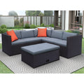 Segmart 4 Pc Outdoor Patio Sectional Set, Brown and Gray Wicker with Cushion, L