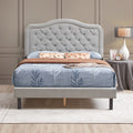 Bed Frame, Queen Size Velvet Tufted Upholstered Platform Bed with Headboard, 600lbs Capacity Bed Frame Furniture with Wood Slat Support, Modern Mattress Foundation for Adult, Grey, SS785