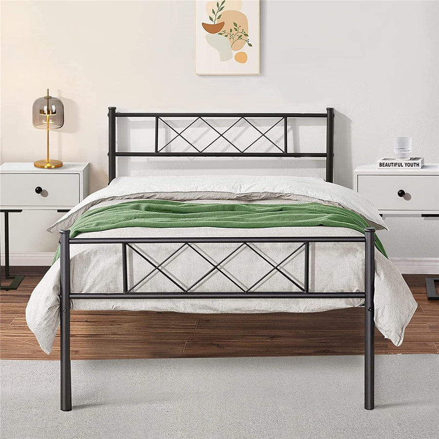 Bed Frame with Headboard, SEGMART Solid Twin Size Bed Frame for Adults Teens Kids, Metal Platform Bed Frame with Metal Slat Support, Twin Bed Frame No Box Spring Needed, 77.6"L x 41"W, Black, H2249