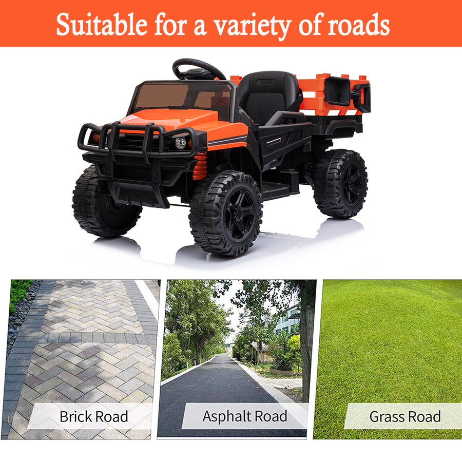 12V Kids Electric Ride On Car with Remote Control, LED Lights, Trailer, Shovel, Q01
