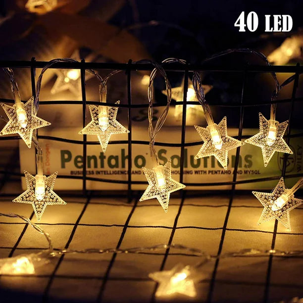 LED Star String Lights, 19.68FT 40LED String Lights Indoor/Outdoor Waterproof Decorative Light, Battery Operated Fairy String Lights for Bedroom, Garden, Christmas Tree, Wedding, Warm White, L