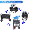 Outdoor Folding Utility Wagon, Collapsible Beach Wagon Cart with 360 Rotating Front Wheels and Drink Holders, Portable Garden Cart for Camping, Picnic, Beach, TR32