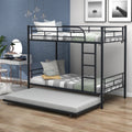 Bunkbed with Roll Out Trundle Bed Frame, Metal Bunk Bed Can Be Divided Into Two Twin Beds, Trundle Twin Bunk Bed with Ladders and Guardrails for Guest Room, Space Saving Bedroom Furniture, Silver, K10