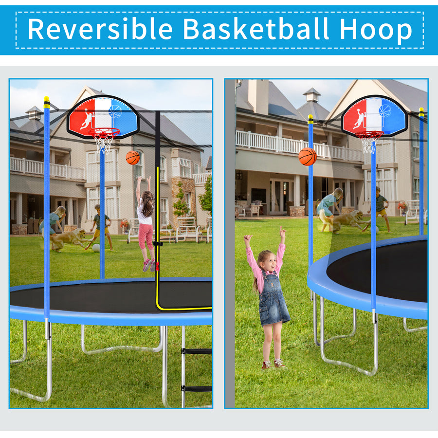 Outdoor 15' Round Trampoline, 2022 Upgraded Enclosed Fitness Trampoline with Safety Enclosure Net and Jumping Mat, Safety Spring Cover Padding & 6 Heavy Steel Legs for Indoor Park, S1555