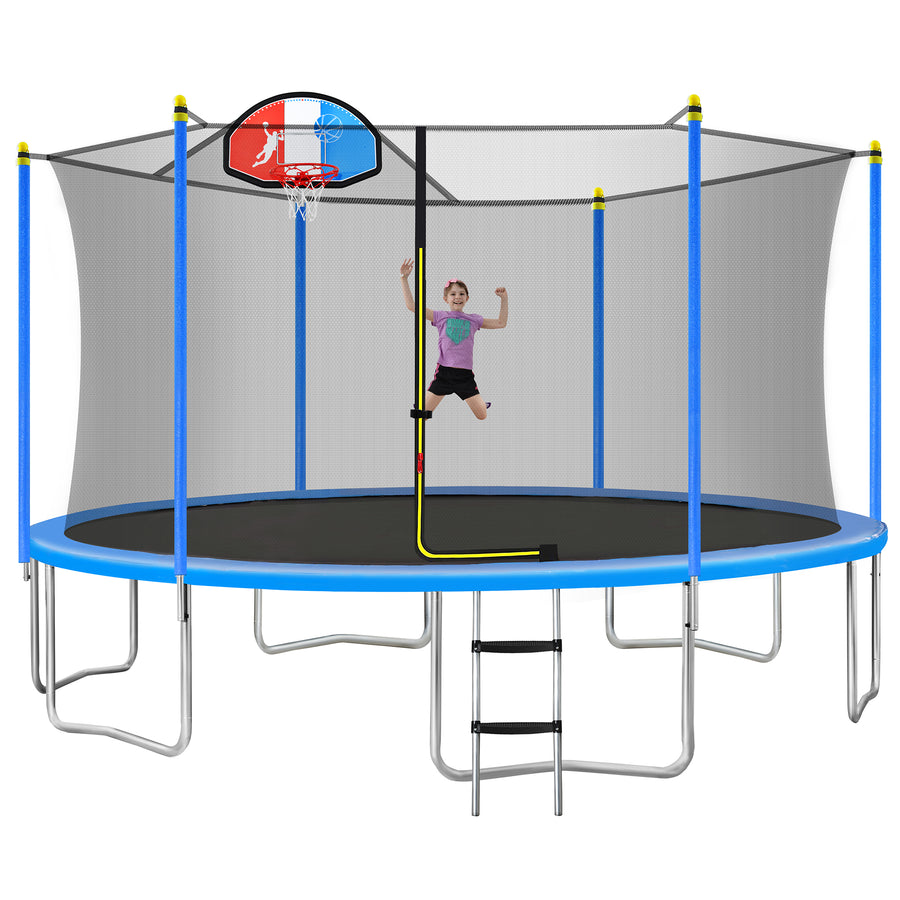 Outdoor 15' Round Trampoline, 2022 Upgraded Enclosed Fitness Trampoline with Safety Enclosure Net and Jumping Mat, Safety Spring Cover Padding & 6 Heavy Steel Legs for Indoor Park, S1555