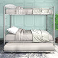 Twin Over Twin Bunk Bed with Trundle, Metal Twin Bed with Safety Guard Rail and Ladders, Space-Saving Design Sleeping Bedroom Bunk Bed for Boys, Girls, Kids, Young Teens and Adults, Easy Assembly, B20