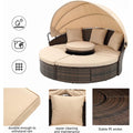 Outdoor Conversation Lounger Set, Round Patio Daybed Sunbed with Retractable Canopy and Cushions, Rattan Wicker Patio Sectional Sofa Set with Coffee Table for Backyard Porch Garden Deck Poolside