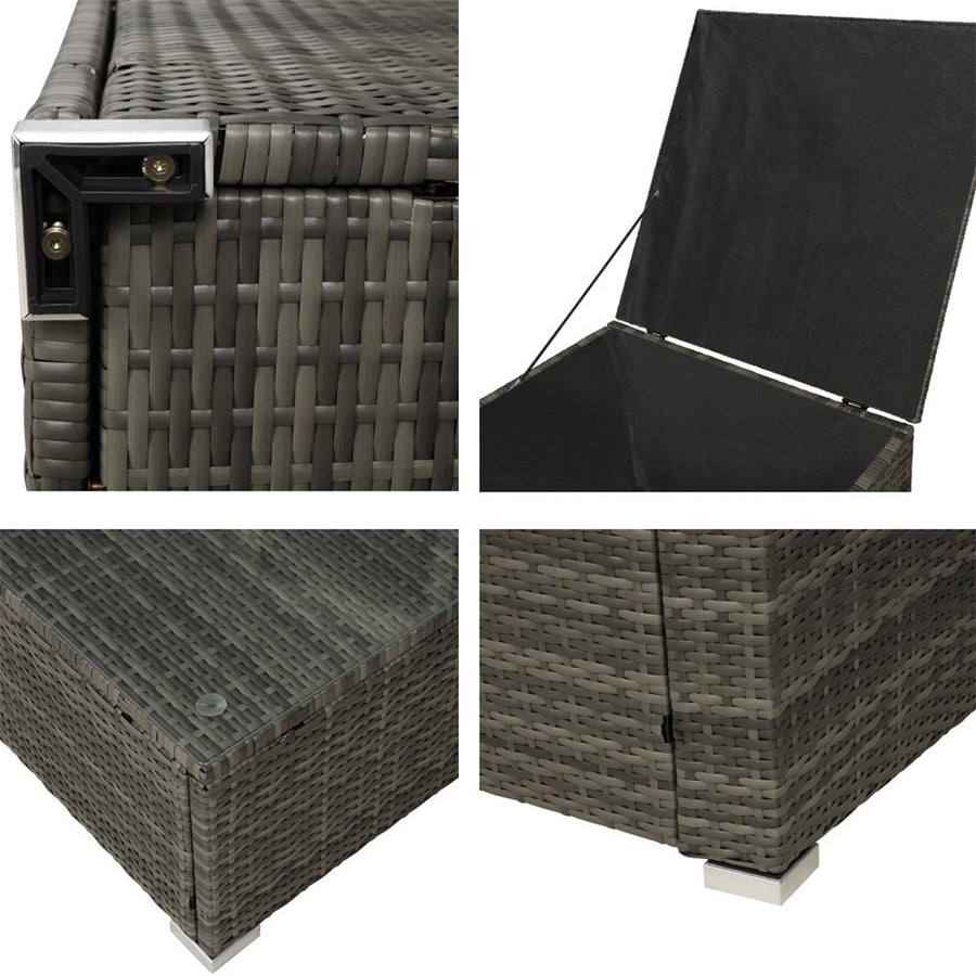 4 Piece Outdoor Dining Sets, Rattan Wicker Chairs with Glass Dining Table and Storage Cabinet, All-Weather Rectangle Patio Sofa Furniture Set with Cushions for Backyard, Porch, Garden, Pool, L2287