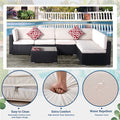 7 Piece Patio Furniture Set with 6 Rattan Wicker Chairs, Coffee Table and 2 Pillows, Outdoor Conversation Set with Beige Cushions for Backyard, Porch, Garden, Poolside, LLL4258