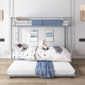 Bunkbed with Roll Out Trundle Bed Frame, Metal Bunk Bed Can Be Divided Into Two Twin Beds, Trundle Twin Bunk Bed with Ladders and Guardrails for Guest Room, Space Saving Bedroom Furniture, Silver, K10