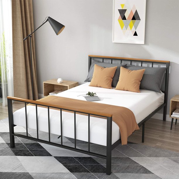 Metal Platform Bed Frame with Headboard, SEGMART Full Size Bed Frame for Girls Boys, Metal Bed Frame with Metal Slat Support, Platform Bed Frame with Solid Construction & Footboard, Black, L