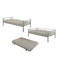 Bunkbed with Roll Out Trundle Bed Frame, Metal Bunk Bed Can Be Divided Into Two Twin Beds, Trundle Twin Bunk Bed with Ladders and Guardrails for Guest Room, Space Saving Bedroom Furniture, Silver, K10