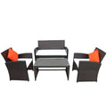 Wicker Patio Sets on Clearance, 4 Piece Outdoor Conversation Set With Glass Dining Table, Loveseat & Cushioned Wicker Chairs, Modern, for Yard, Porch, Garden, Pool, L4619