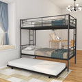 Bunkbed with Roll Out Trundle Bed Frame, Metal Bunk Bed Can Be Divided Into Two Twin Beds, Trundle Twin Bunk Bed with Ladders and Guardrails for Guest Room, Space Saving Bedroom Furniture, Silver, K10