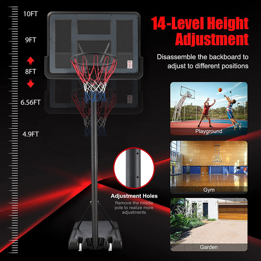 SEGMART Basketball Hoop for Adults Teens Kids, 4.9-10ft Adjustable Basketball Goal with Wheels, Weather-resistant 43 Inch Basketball Backboard, Basketball Rim for Gym Basketball Court Backyard