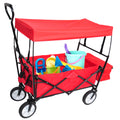 Folding Wagon Cart with Canopy, Heavy Duty Collapsible Utility Wagon with All-Terrain Wheels and Cup Holder, 150lbs Capacity Beach Wagon Cart for Garden Shopping Trip Camping, B119