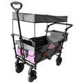 Outdoor Folding Utility Wagon with Removable Canopy, Collapsible Beach Wagon Cart with 360 Rotating Front Wheels and Drink Holders, Portable Garden Cart for Camping, Picnic, Beach, TR44