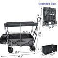 Outdoor Collapsible Wagon Cart, Utility Garden Wagon for Beach, Groceries, Sand, Garden, Camping w/ Removable Canopy and Cup Holders, 600D PVC Fabric, B714