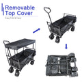 Outdoor Collapsible Wagon Cart, Utility Garden Wagon for Beach, Groceries, Sand, Garden, Camping w/ Removable Canopy and Cup Holders, 600D PVC Fabric, B714