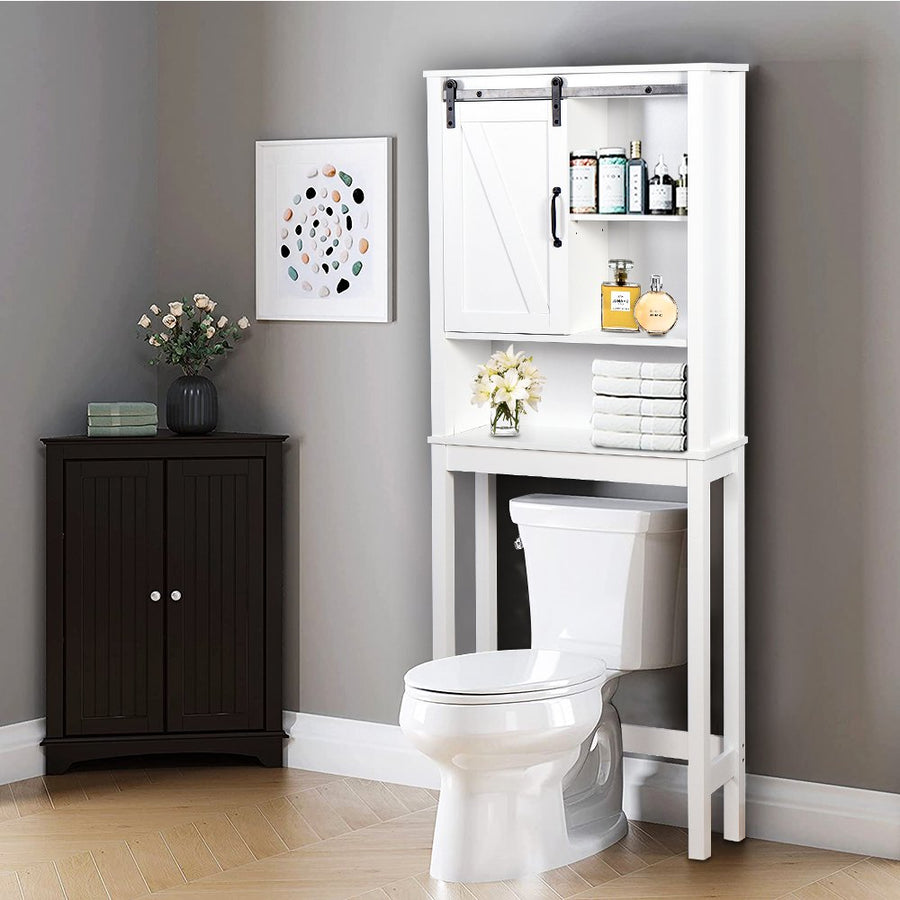 Bathroom Above Toilet Cabinet, Espresso MDF Storage Cabinet, Bathroom Storage Space Saver with Adjustable Shelf & Glass Door Cabinet, Over The Toilet Storage for Bathroom, B29