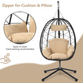 Wicker Egg Hanging Chair, Indoor Outdoor Swing Egg Chair with Stand, Cushion & Pillow, Hammock Chair Swing with Stand, Hanging Lounge Chair for Patio Backyard Balcony Garden Bedroom, K3057