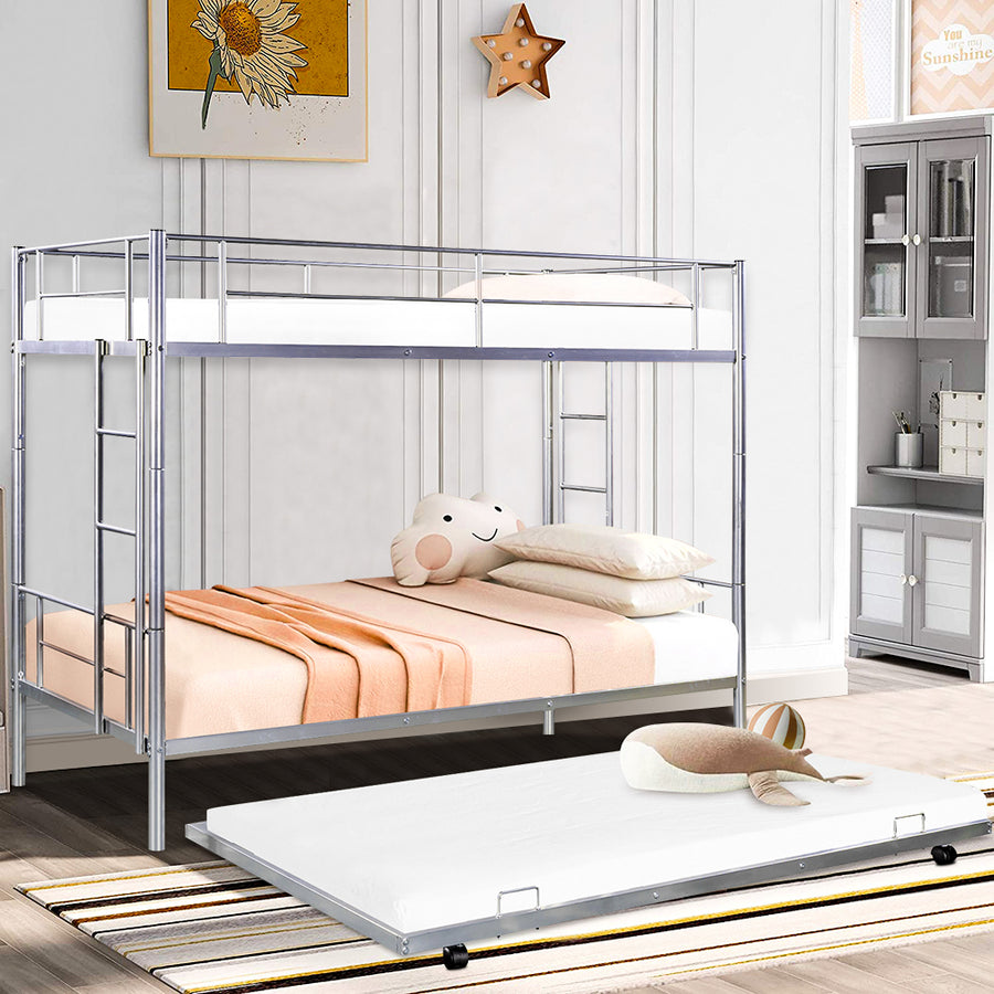 SEGMART Kids Bunk Bed Twin-Over-Twin, Convertible to 2 Twin Size Platform Bed, Silver, SS1392