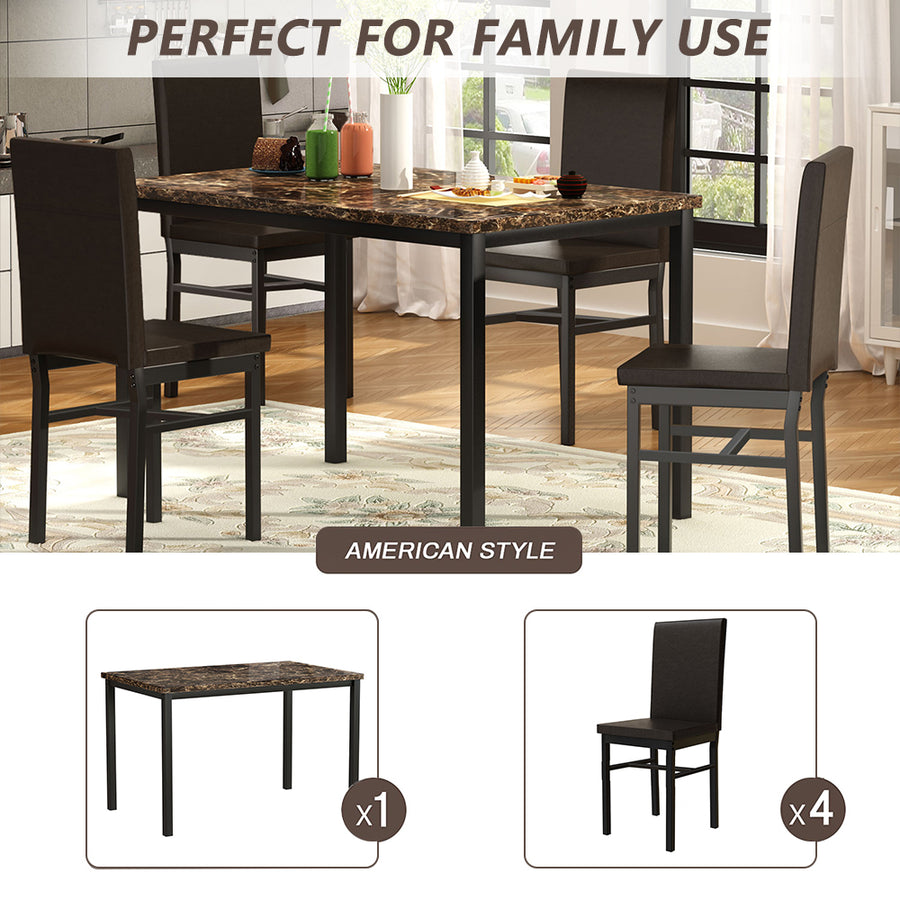 SEGMART 5 Piece Dining Table Set, Modern Faux Marble Table and 4 PU Leather Upholstered Chairs, Square Kitchen Table and Chairs for 4 Persons, Small Dining Set for Bar Kitchen Breakfast Nook, B23