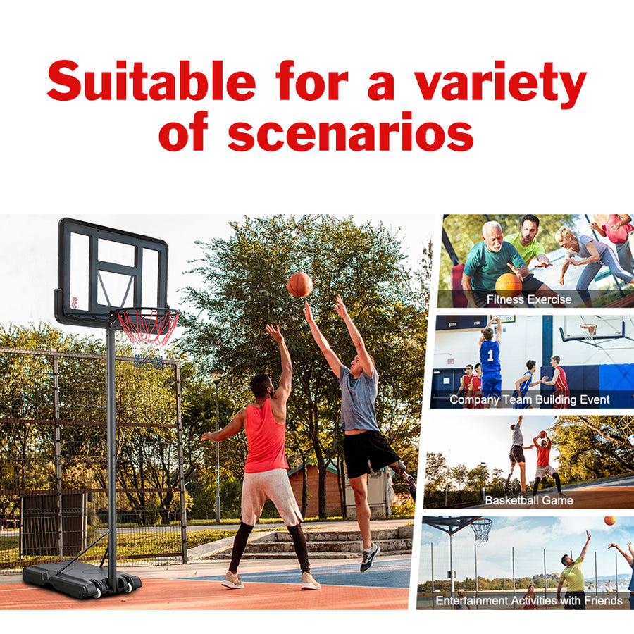 SEGMART Basketball Hoop, 4.9-10ft Adjustable Adults Teens Kids In-Ground Basketball Hoop with Wheels, Portable Basketball Net for Playing in Gym, Playground, Basketball Court, Backyard