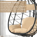 Wicker Egg Hanging Chair, Indoor Outdoor Swing Egg Chair with Stand, Cushion & Pillow, Hammock Chair Swing with Stand, Hanging Lounge Chair for Patio Backyard Balcony Garden Bedroom, K3057