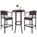 3 PCS Outdoor Patio Furniture Set, All-Weather Patio Dining Sets, PE Rattan Bar Height Table & Stool, Outdoor Bar Set with Cushion, High Bistro Set Dining Table Set, for Pool Patio Yard Balcony, K3937
